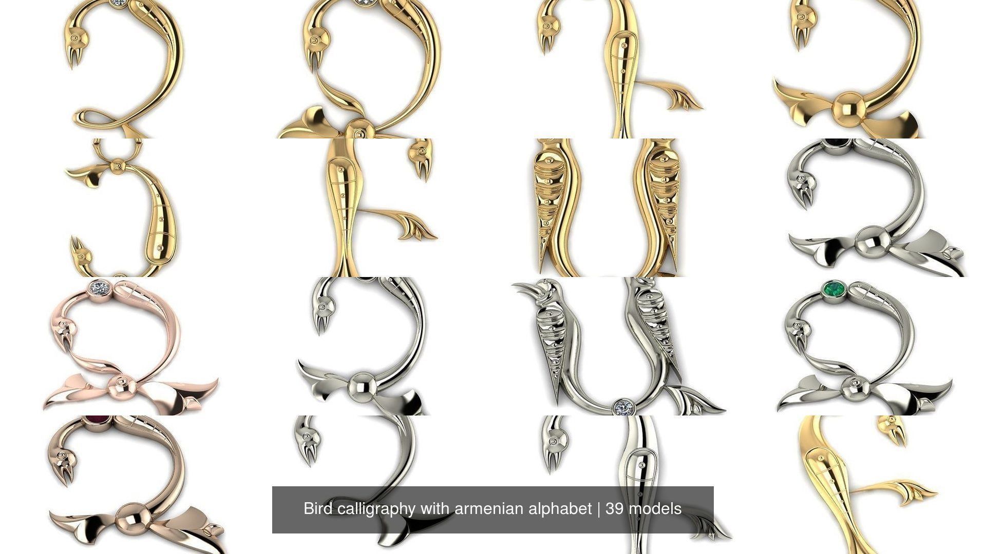 Bird calligraphy with armenian alphabet 3D Model Collection_4