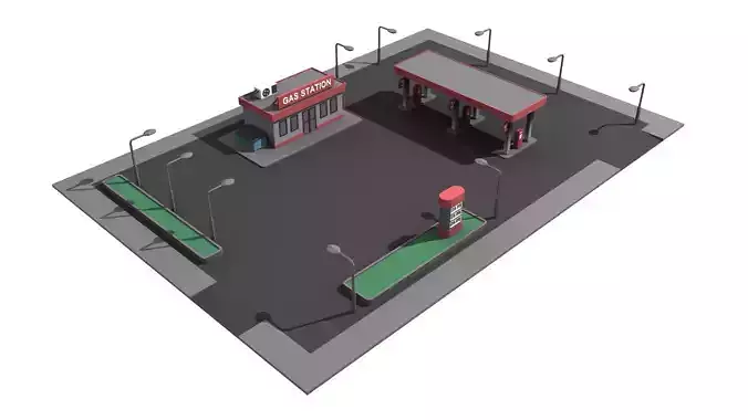 Gas Station Lowpoly Low-poly 3D model
