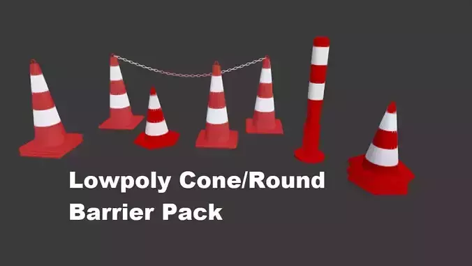 Lowpoly Cone Barrier Pack Low-poly 3D model