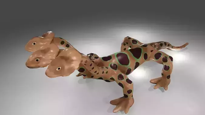Three headed dragon lizard creature monster 3D model