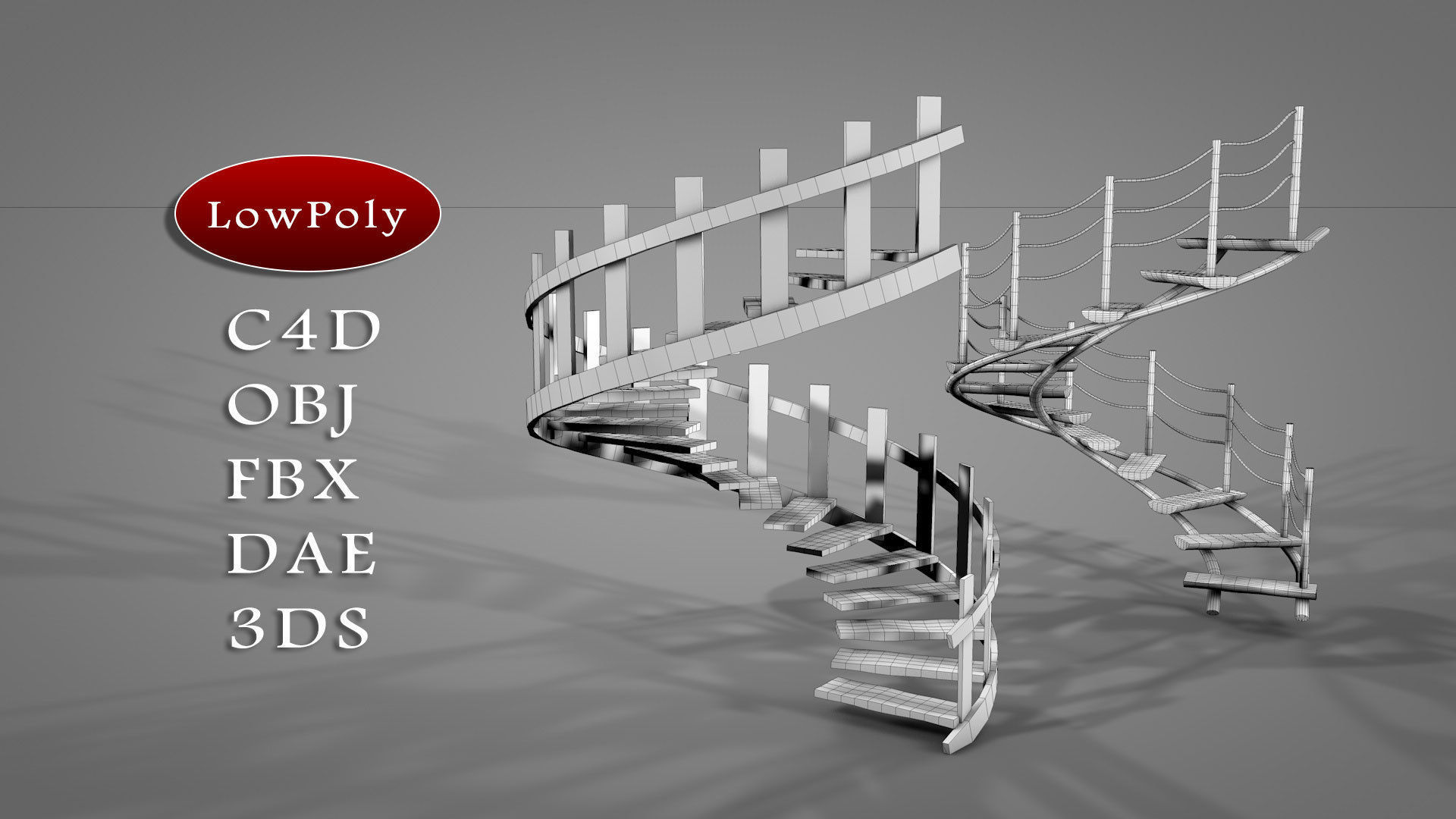 Tree House Spiral Stairs Low-poly 3D model_1