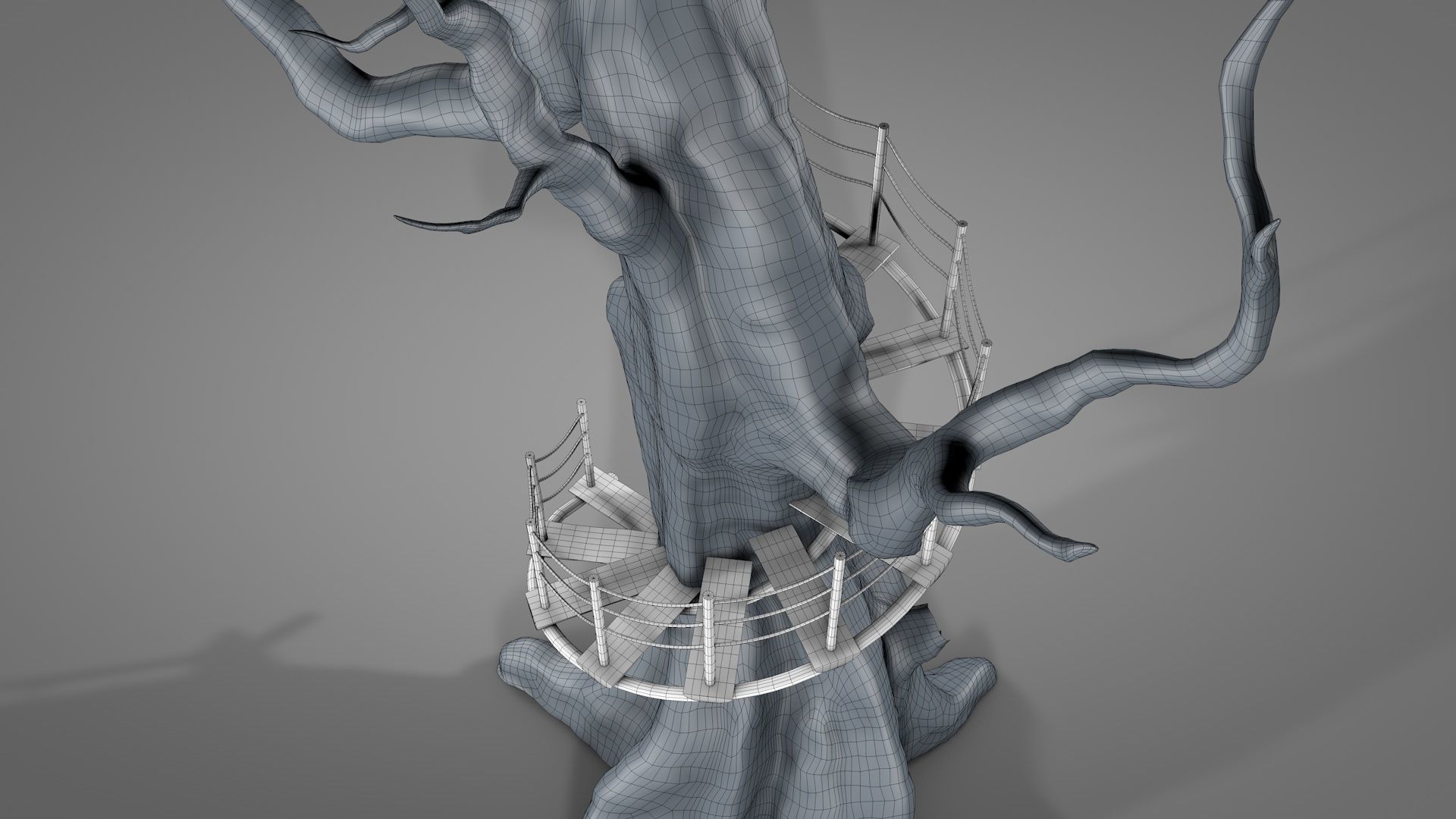 Tree House Spiral Stairs Low-poly 3D model_16