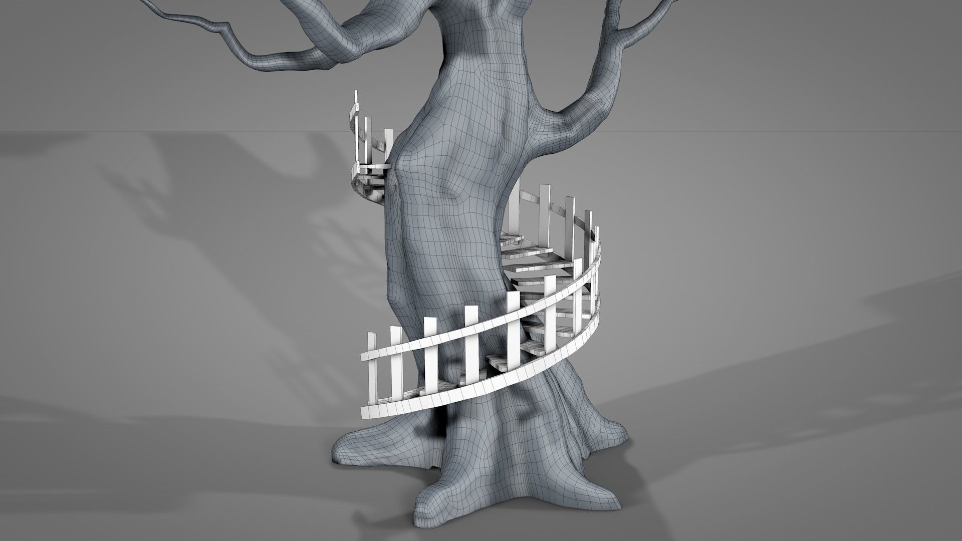 Tree House Spiral Stairs Low-poly 3D model_13