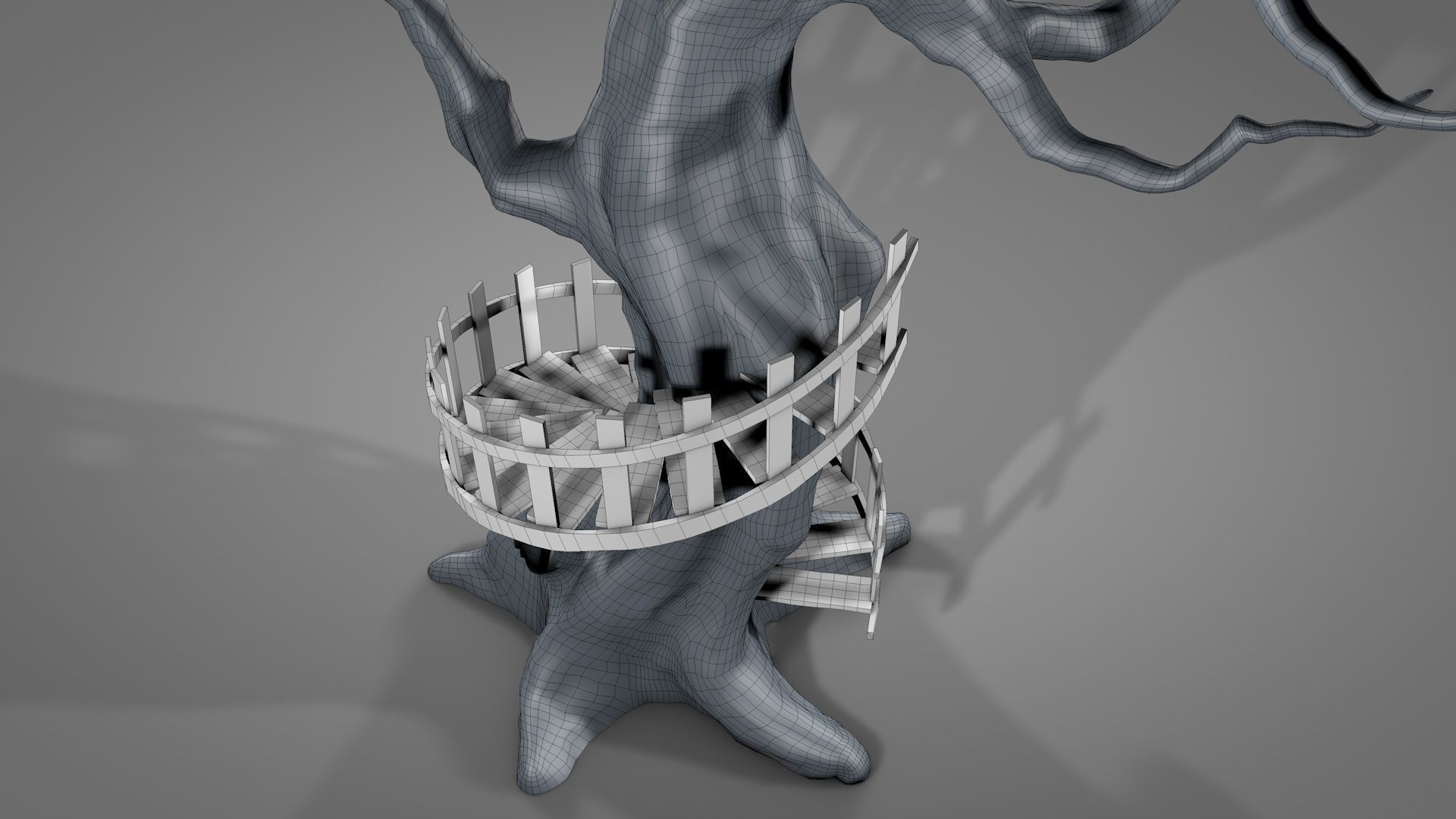 Tree House Spiral Stairs Low-poly 3D model_14