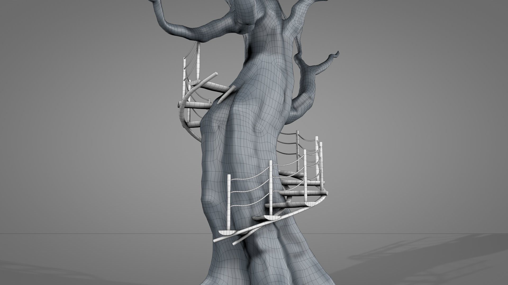 Tree House Spiral Stairs Low-poly 3D model_15
