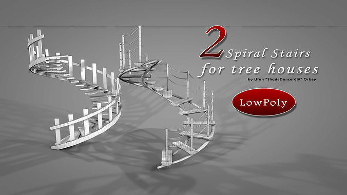 Tree House Spiral Stairs Low-poly 3D model