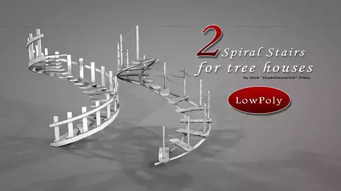 Tree House Spiral Stairs Low-poly 3D model