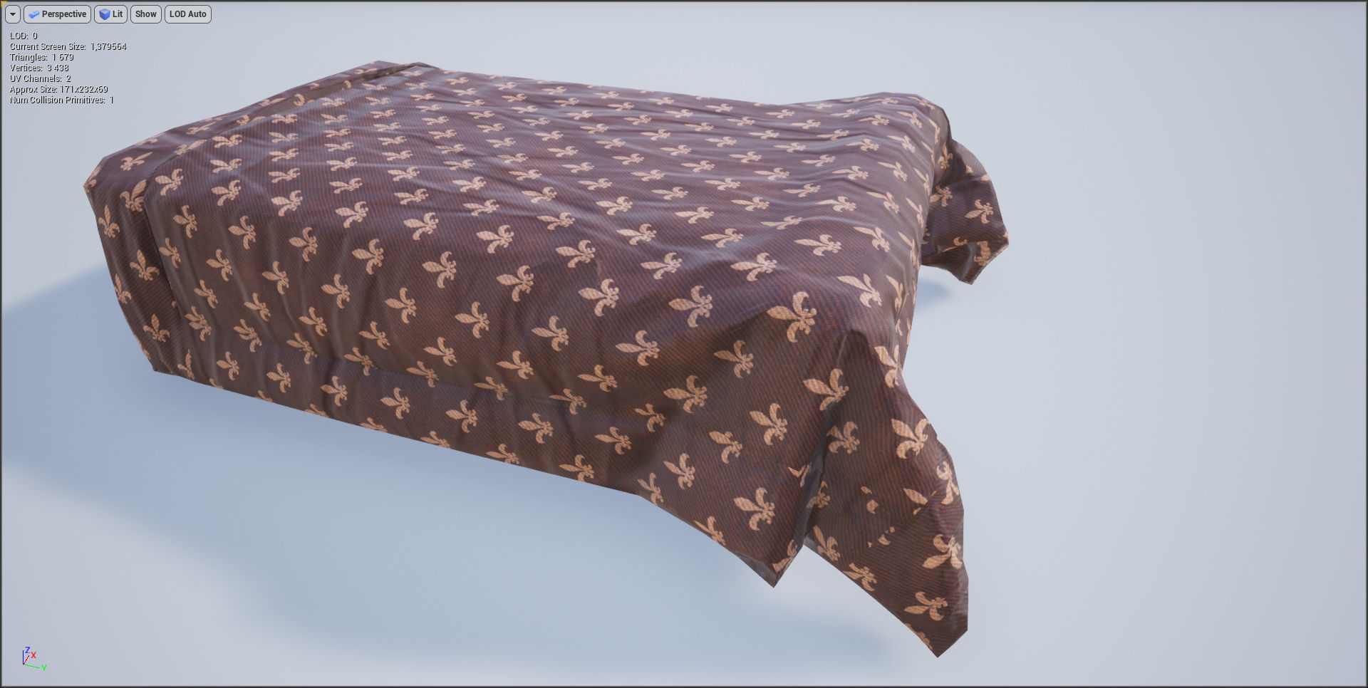 Single Bed Game Asset Free low-poly 3D model_5