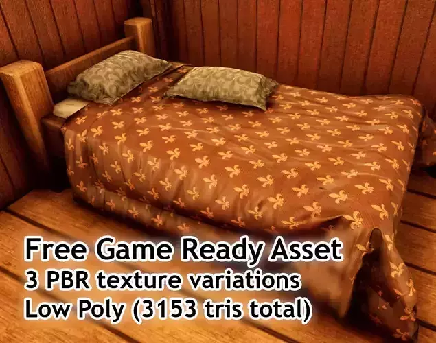 Single Bed Game Asset Free low-poly 3D model