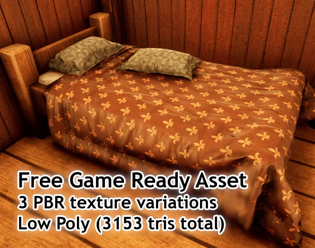 Single Bed Game Asset Free low-poly 3D model_0