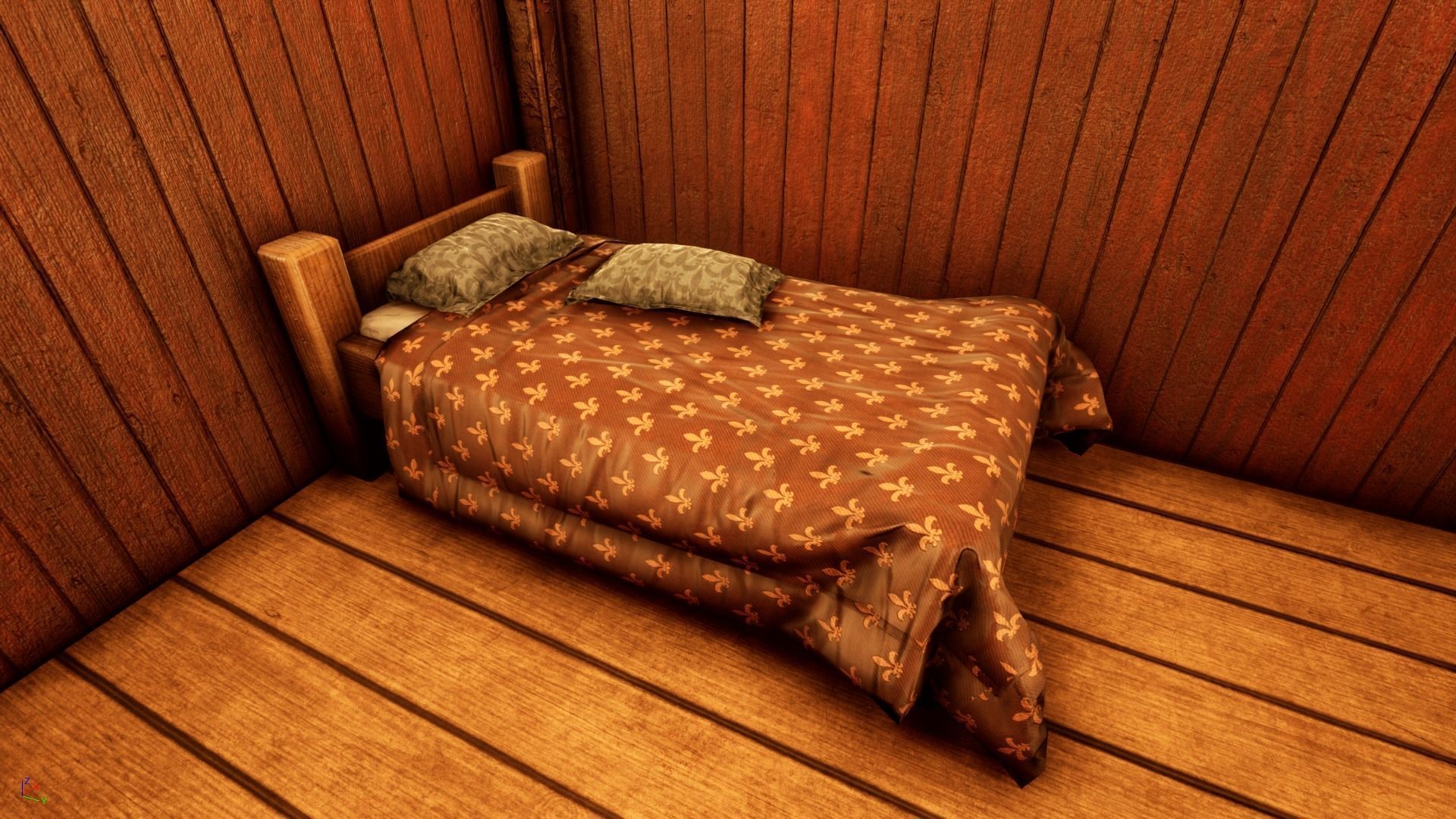 Single Bed Game Asset Free low-poly 3D model_1