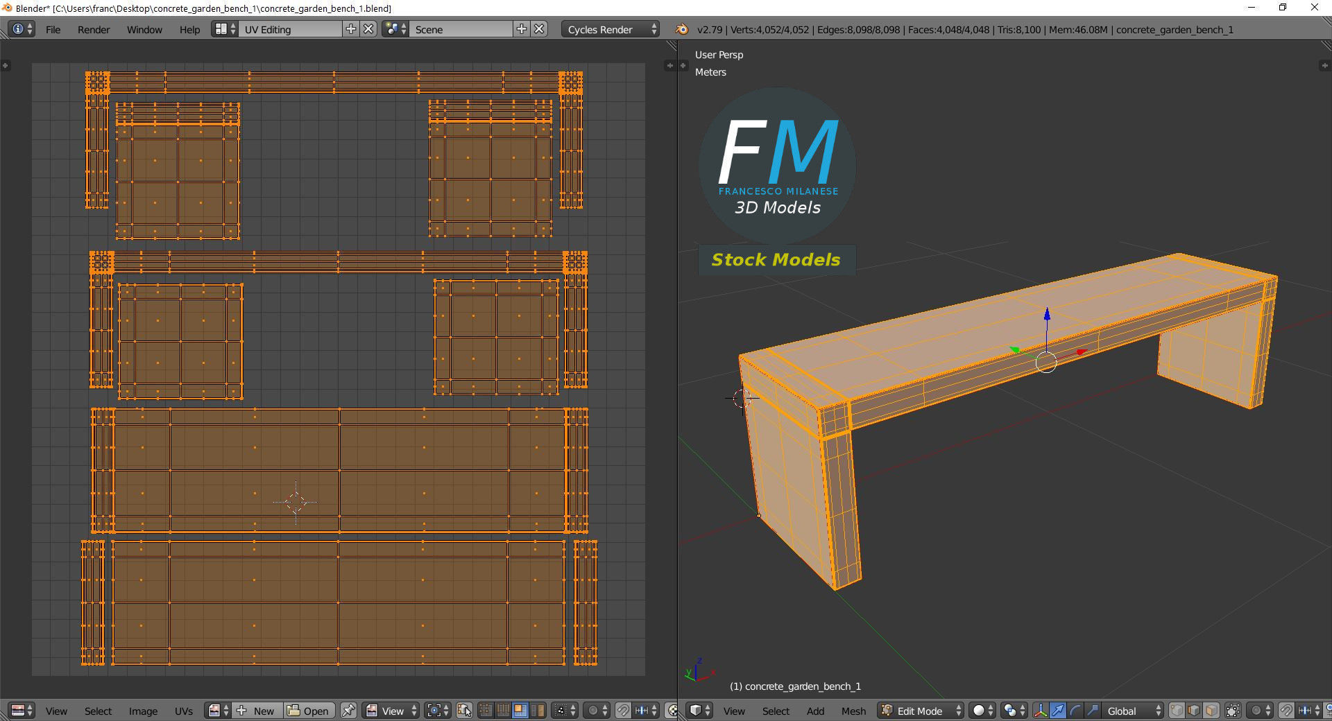 Concrete garden bench 1 3D model_10