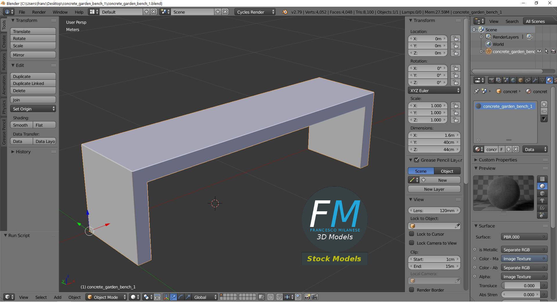 Concrete garden bench 1 3D model_9