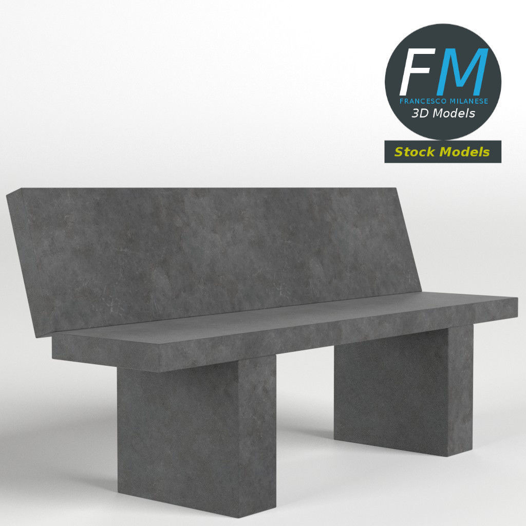 Concrete garden bench 2 3D model_3