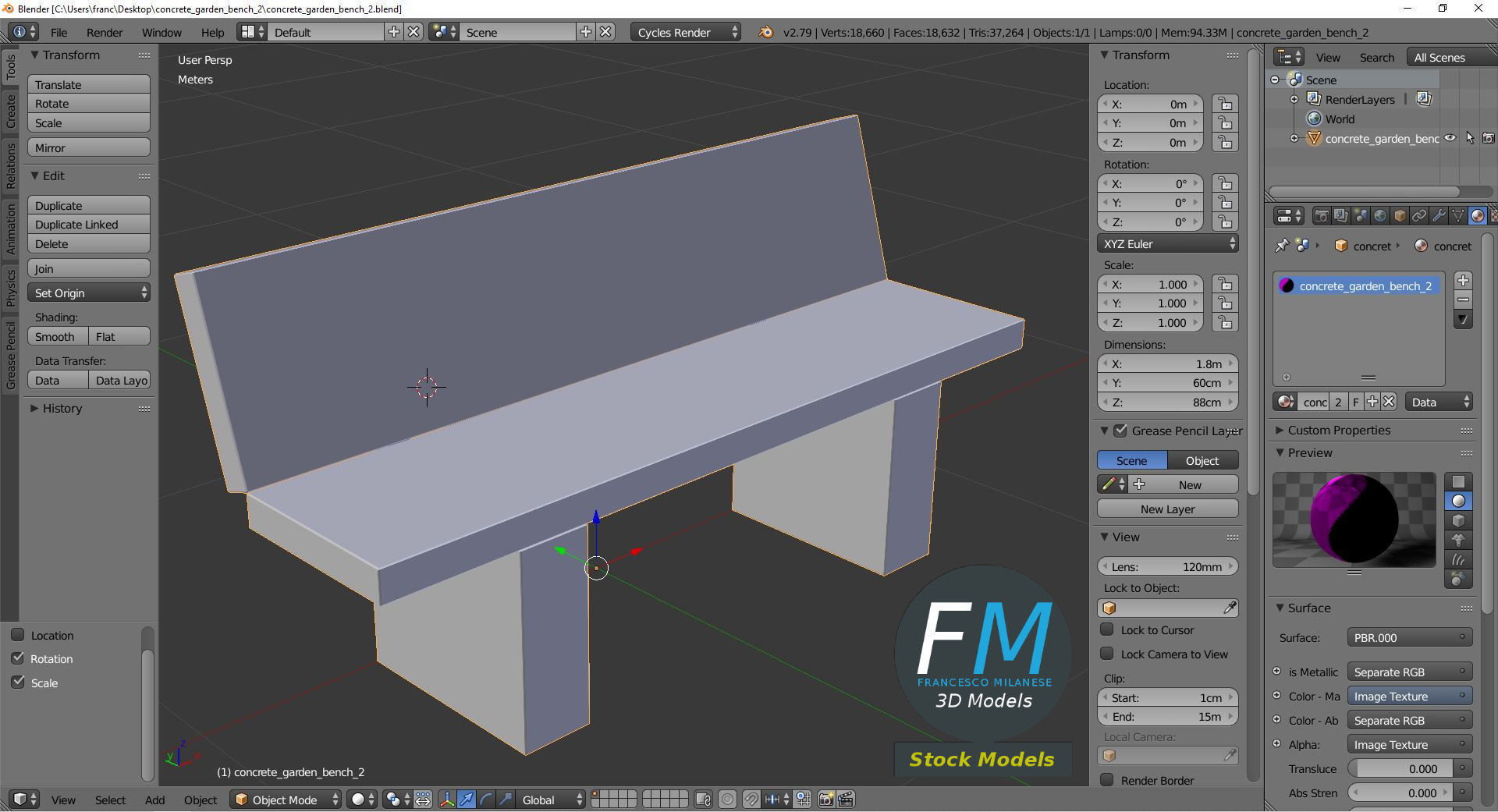 Concrete garden bench 2 3D model_9
