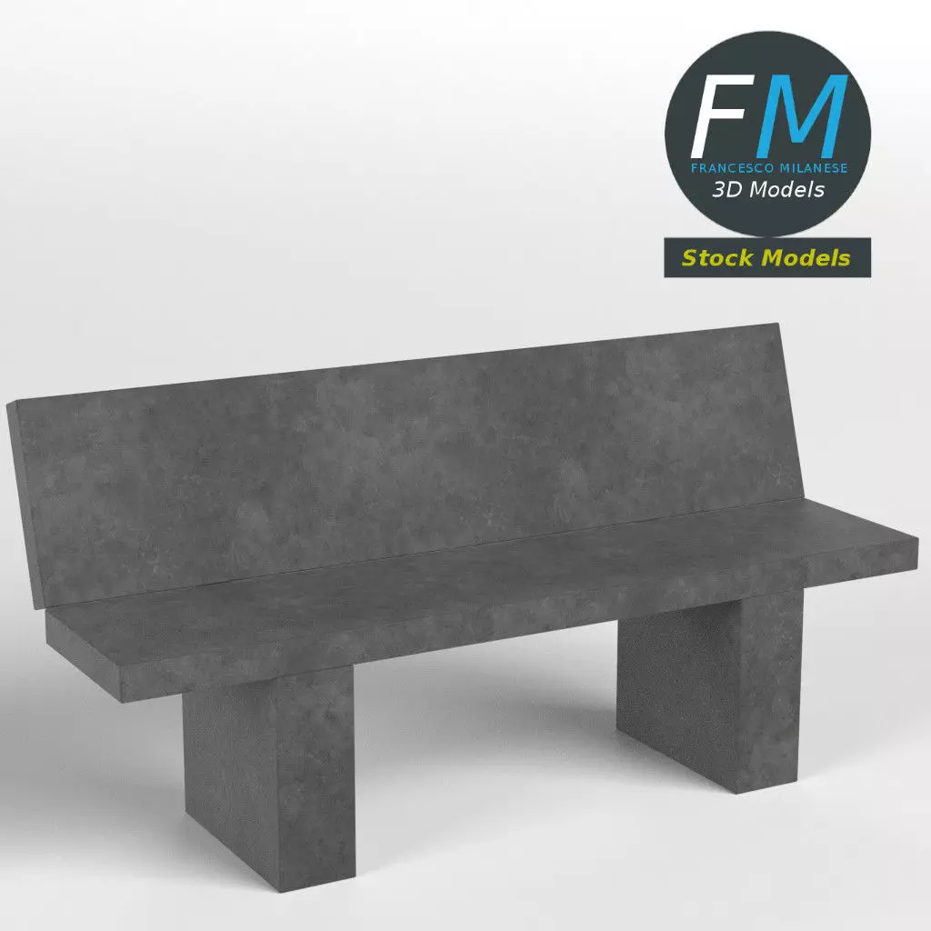 Concrete garden bench 2 3D model_0