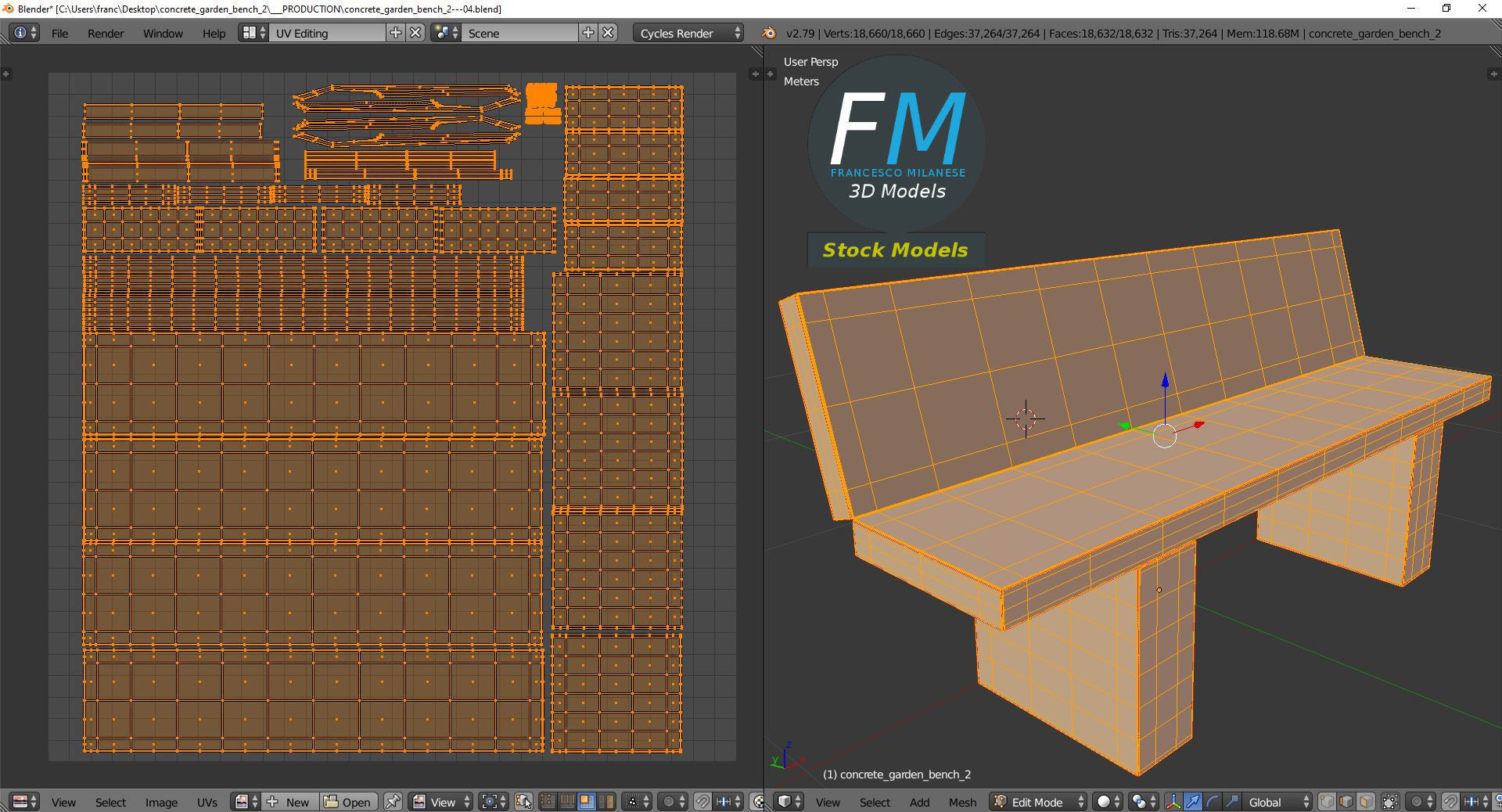 Concrete garden bench 2 3D model_10
