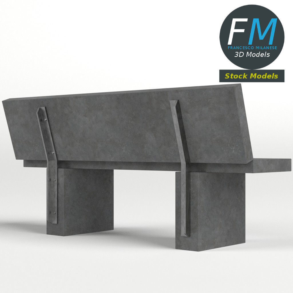 Concrete garden bench 2 3D model_4