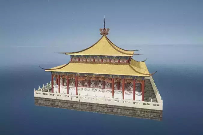 Pavilionroof chinese temple floating in ocean