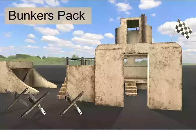 Warfare Bunkers Pack  Low-poly 3D model
