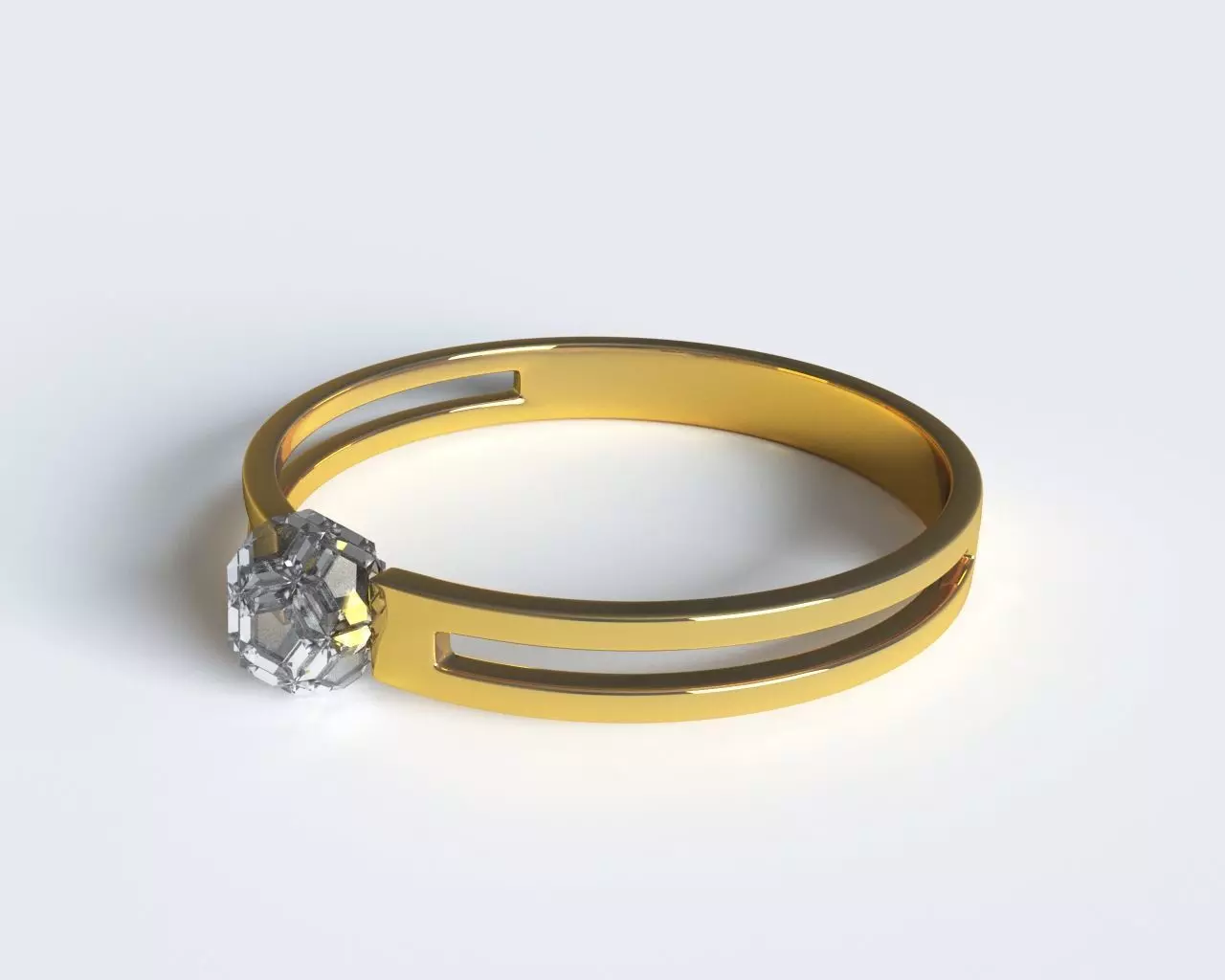 Golden ring with diamond 3D model_0