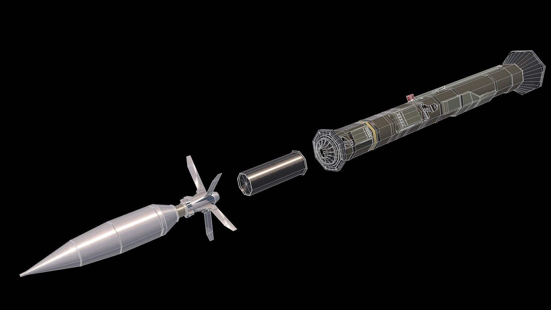 AT-4 Rocket Launcher with Rocket Low-poly 3D model_9