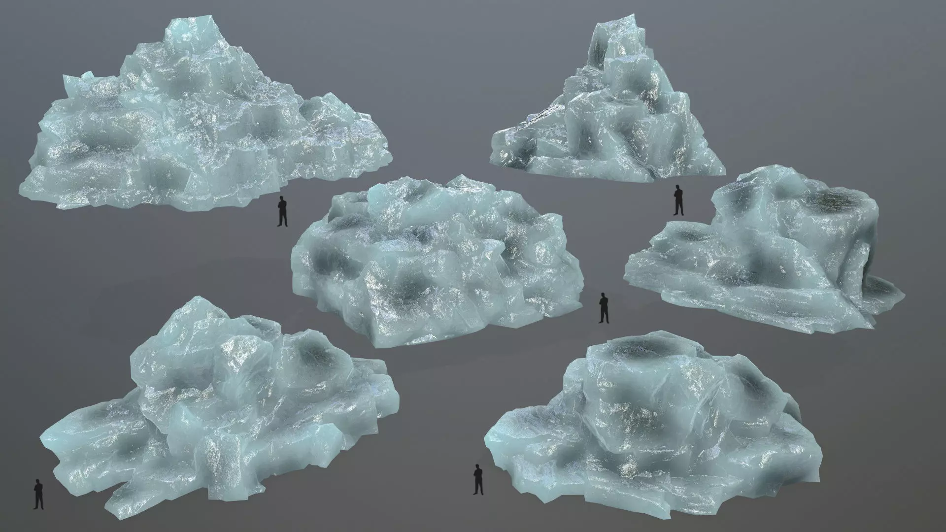 ice set rock in shape of cube Low-poly 3D model_0