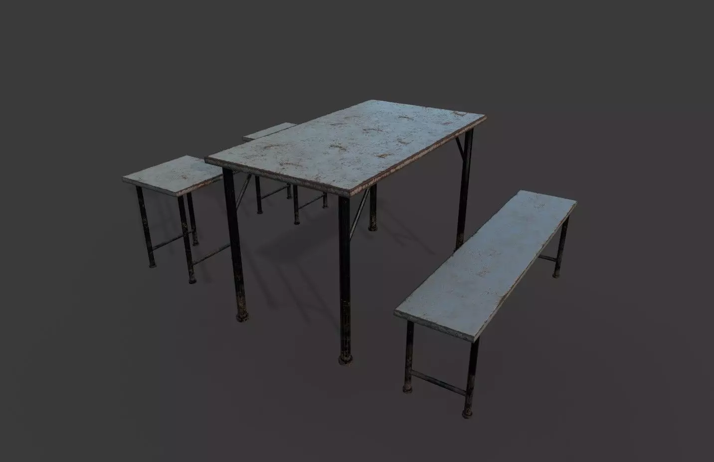 Rusty Metal Table Chairs and Bench Free low-poly 3D model