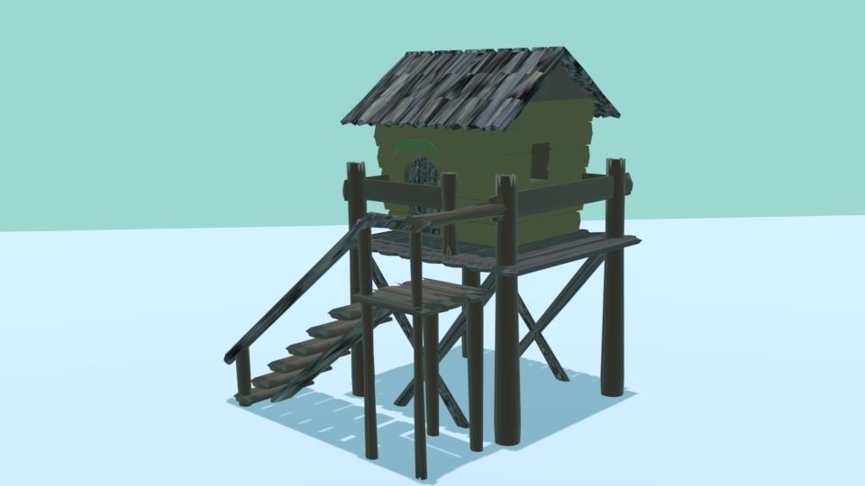 cottage tree house Free low-poly 3D model_4