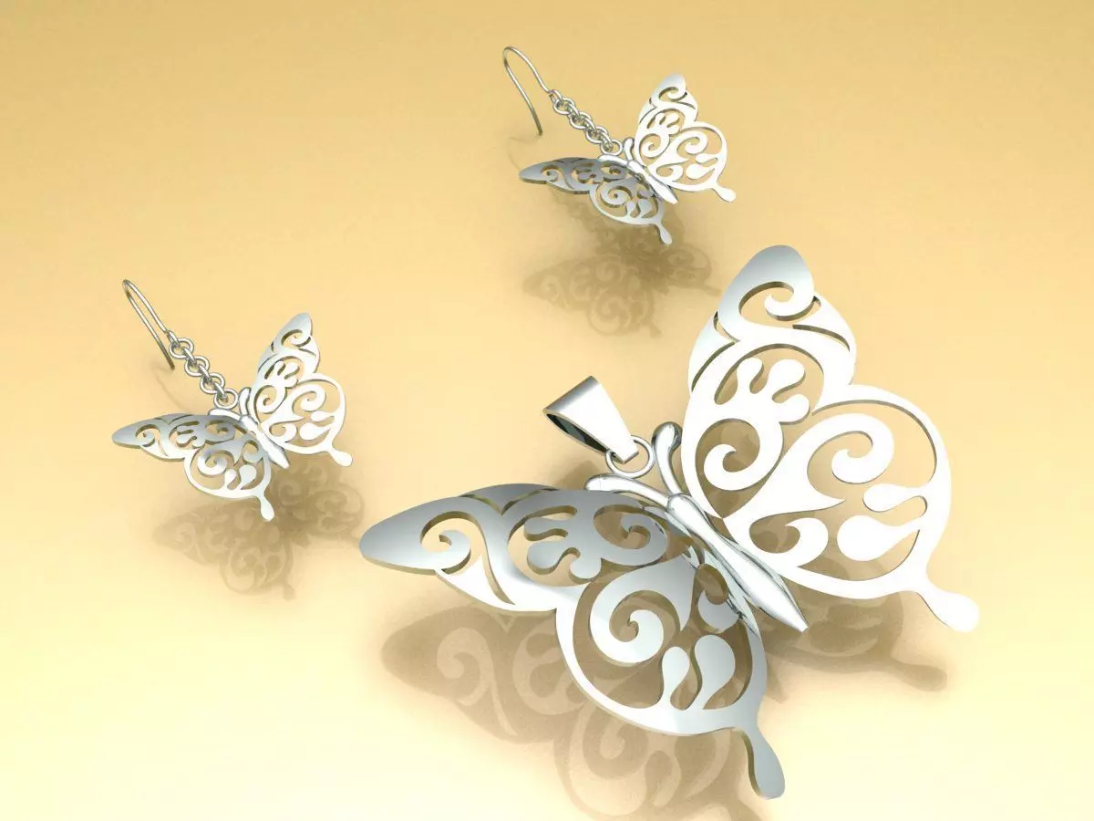 Butterfly Set pendant in rose gold 3D print model_0