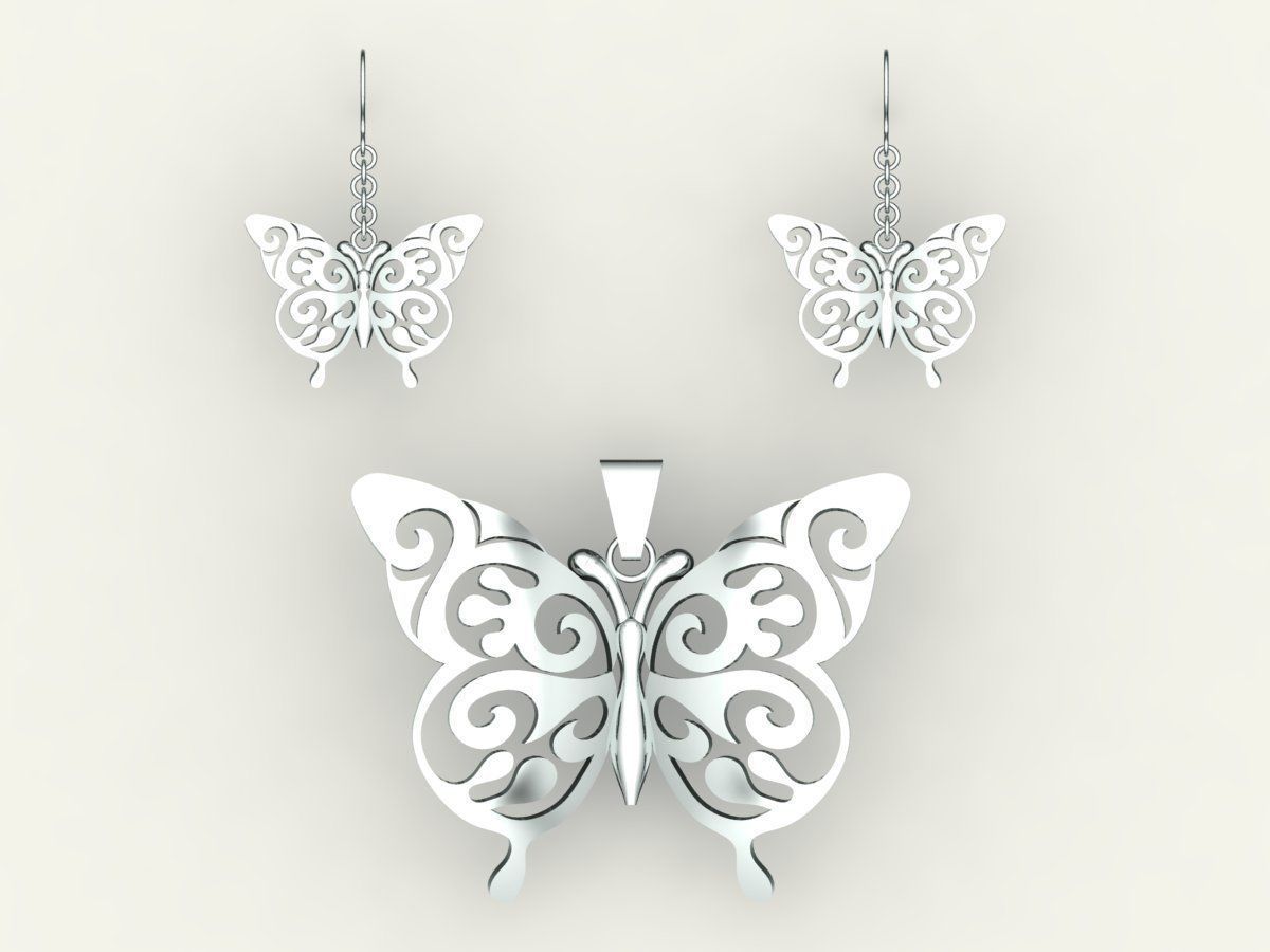 Butterfly Set pendant in rose gold 3D print model_1