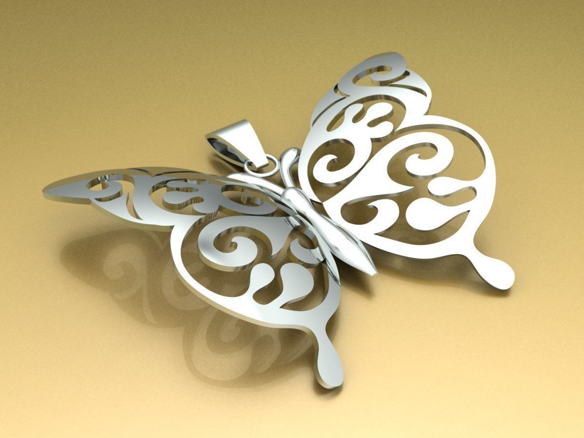 Butterfly Set pendant in rose gold 3D print model_4