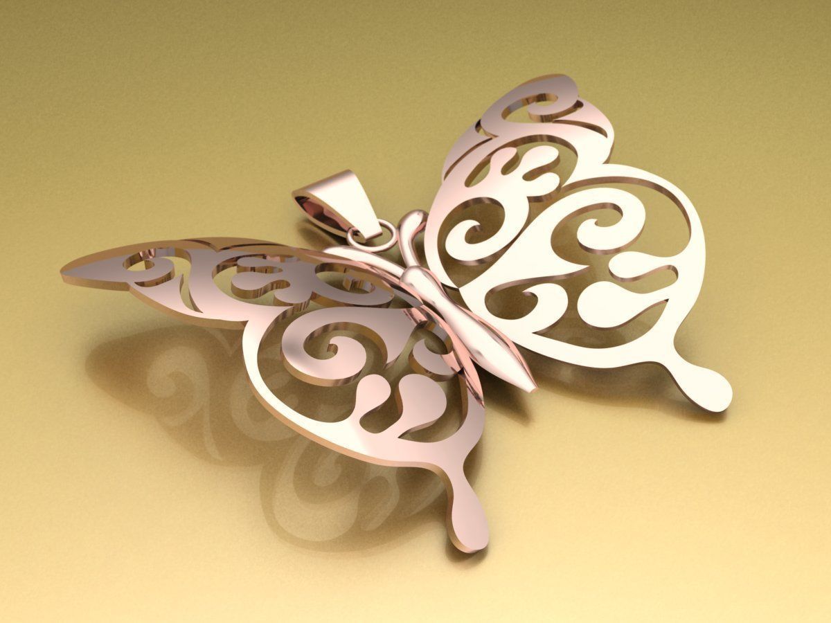 Butterfly Set pendant in rose gold 3D print model_3