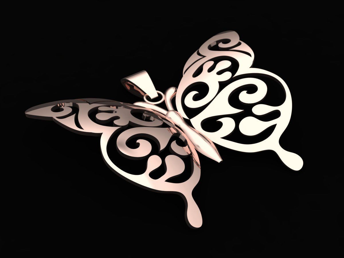 Butterfly Set pendant in rose gold 3D print model_2