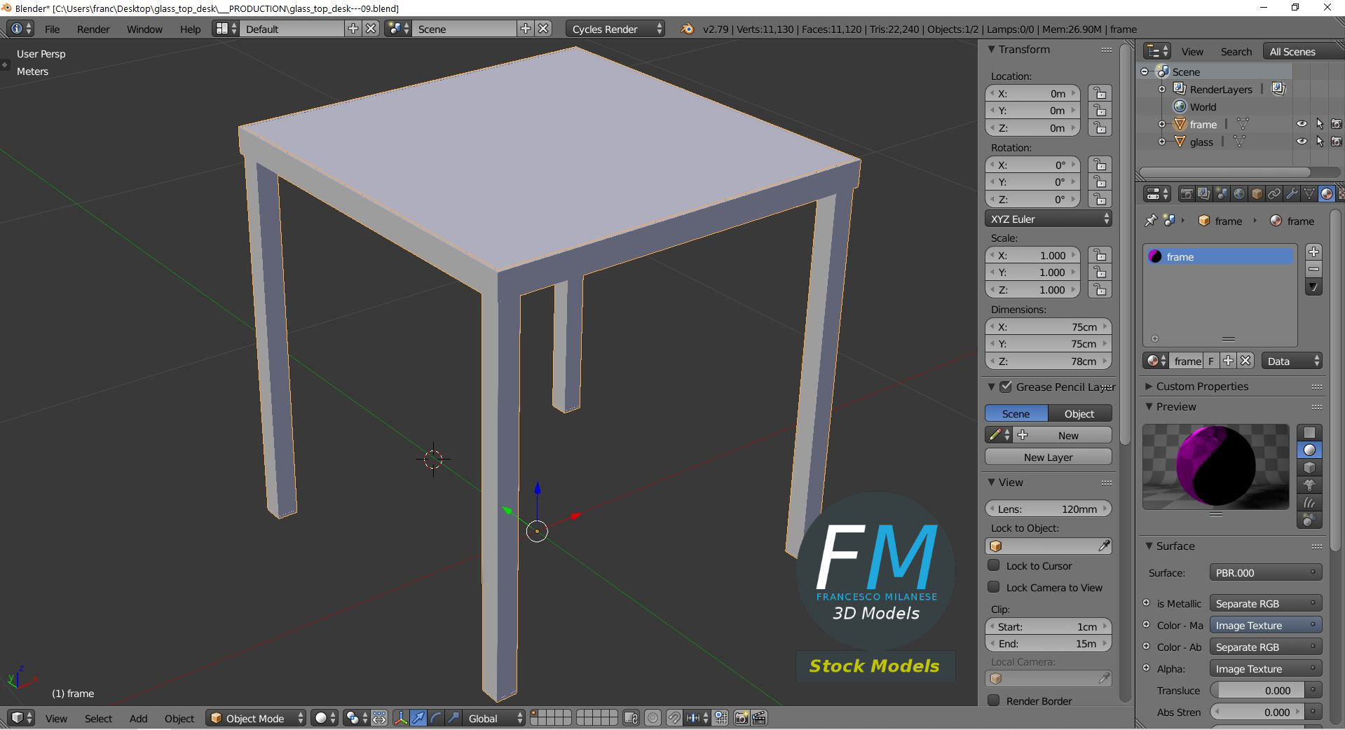Glass top desk 3D model_9