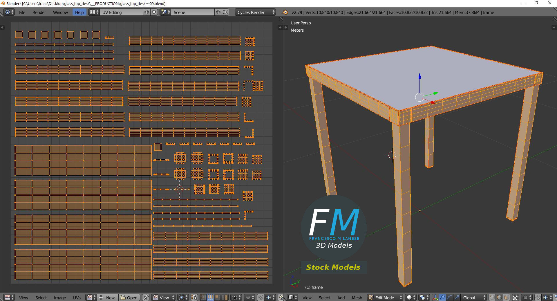 Glass top desk 3D model_10