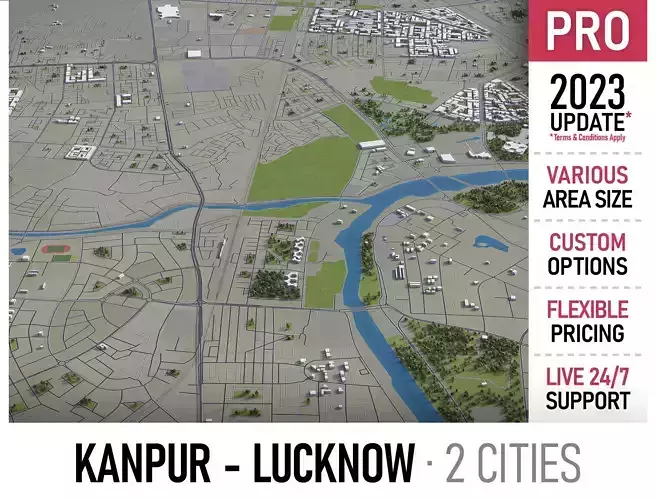 Kanpur - Lucknow - 2 cities Low-poly 3D model