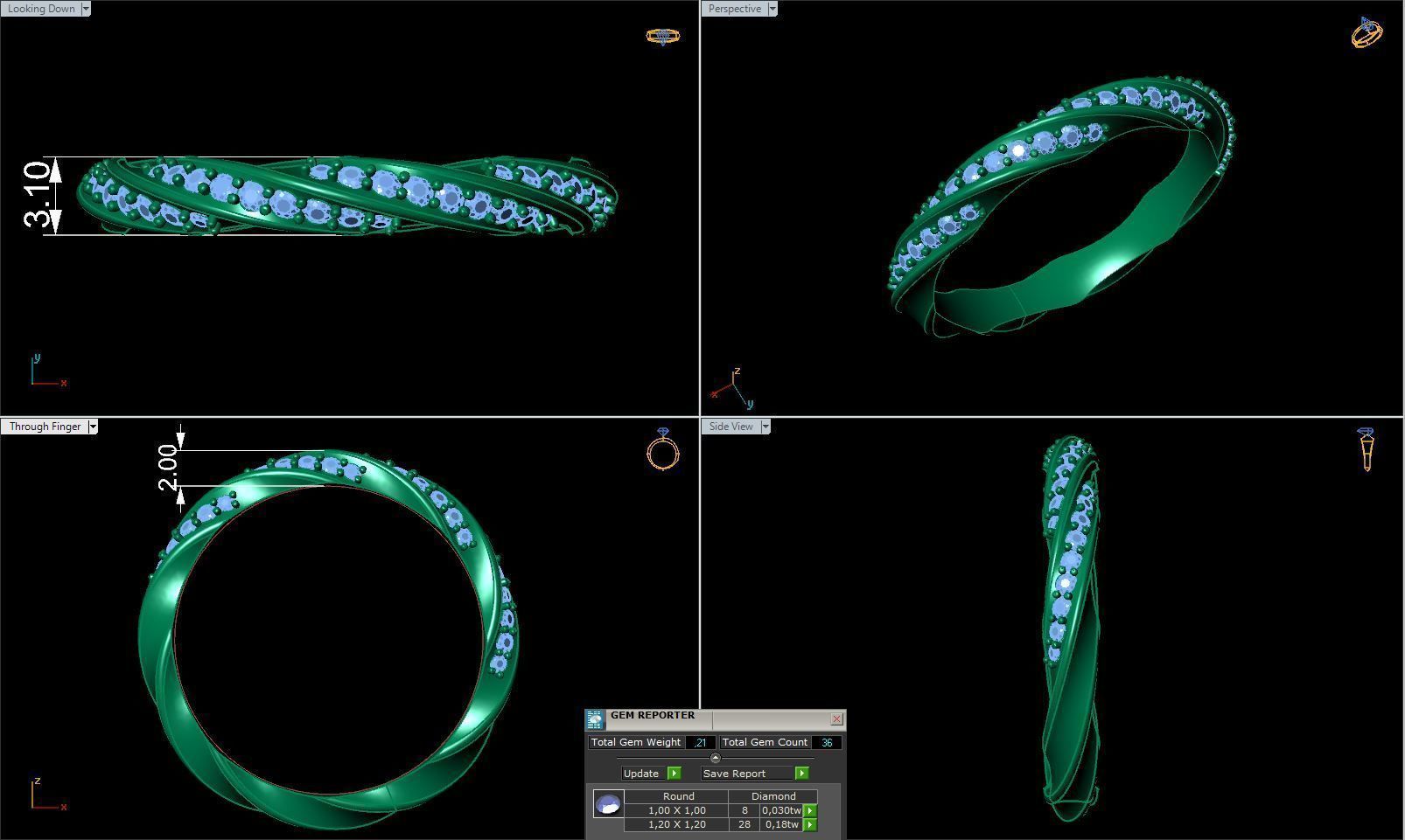 Band ring spiralle with stones 3D print model_1