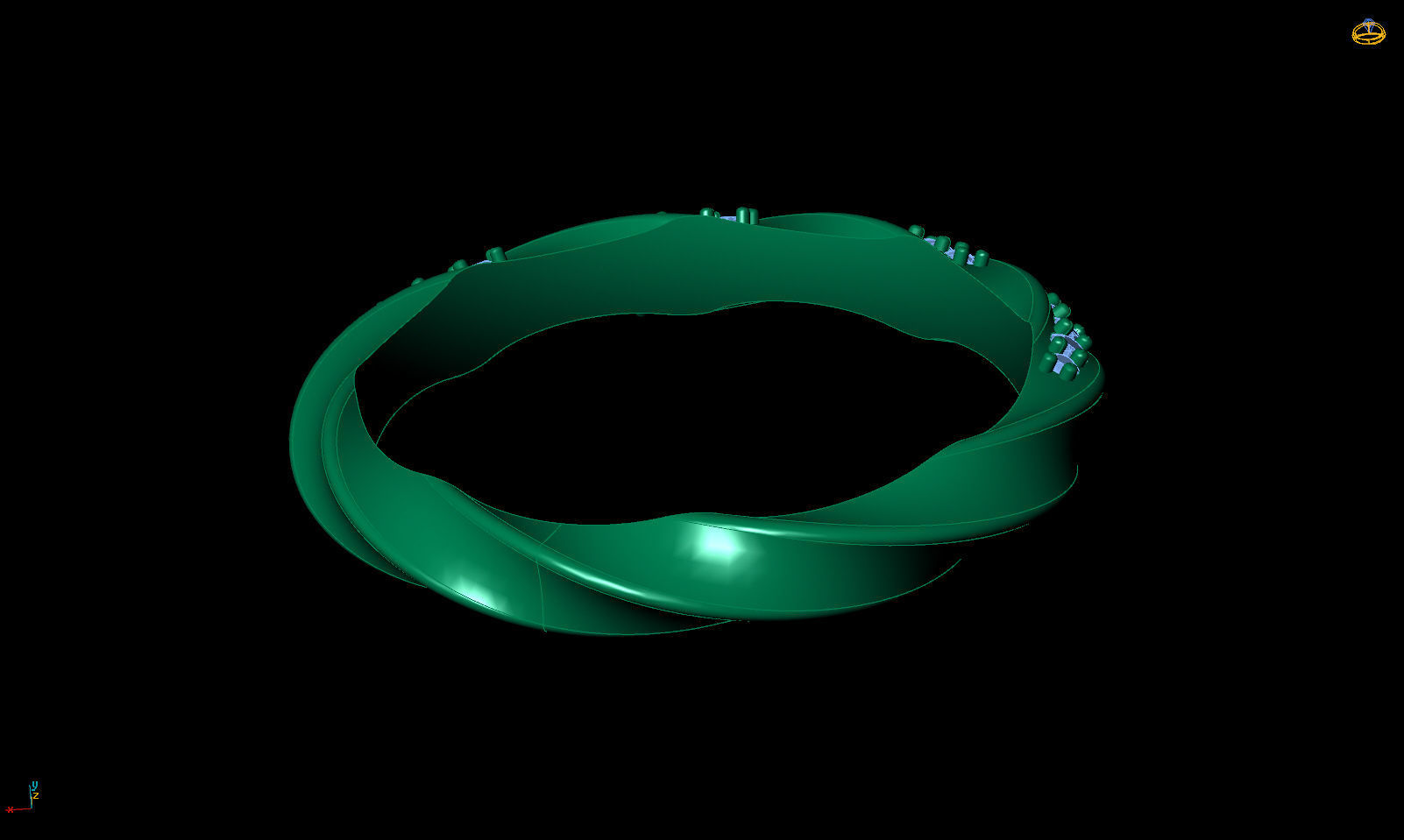 Band ring spiralle with stones 3D print model_4