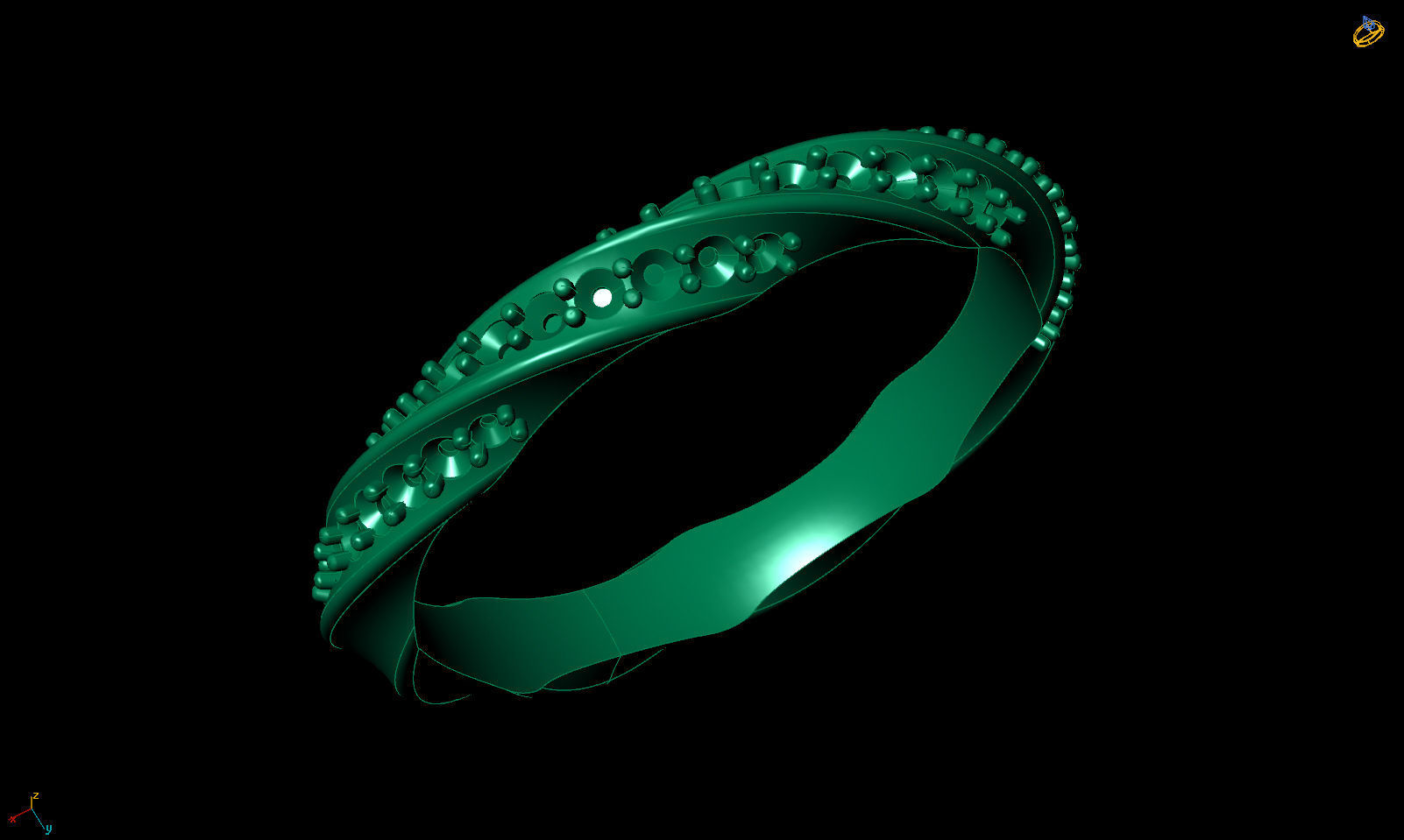 Band ring spiralle with stones 3D print model_3