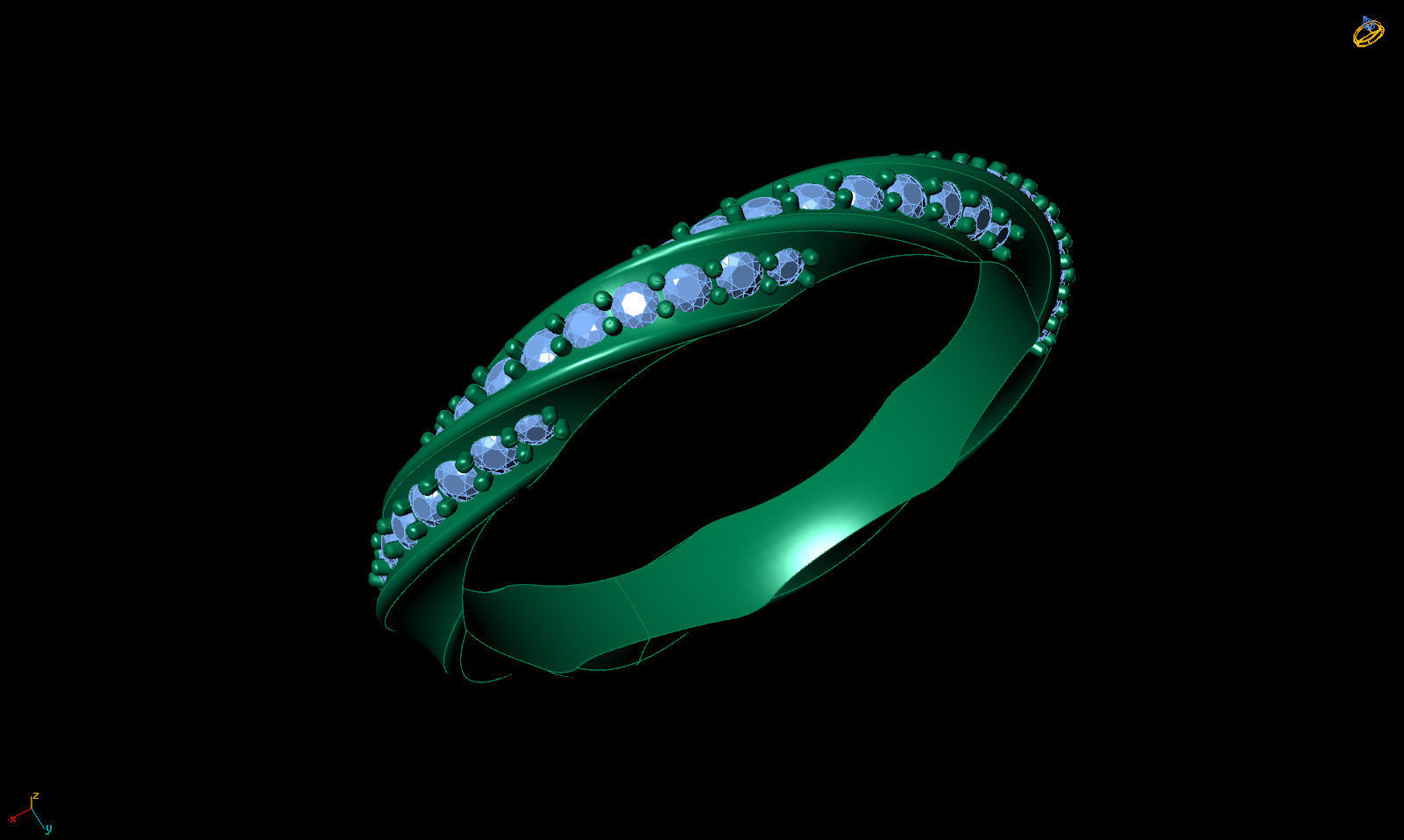 Band ring spiralle with stones 3D print model_2