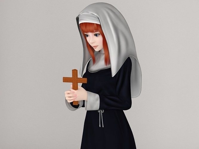 Olivia in nun outfit pose 02 3D model