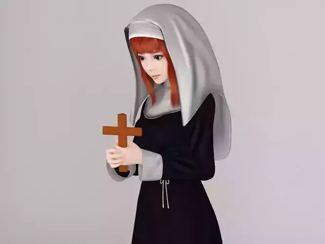 Olivia in nun outfit pose 02 3D model