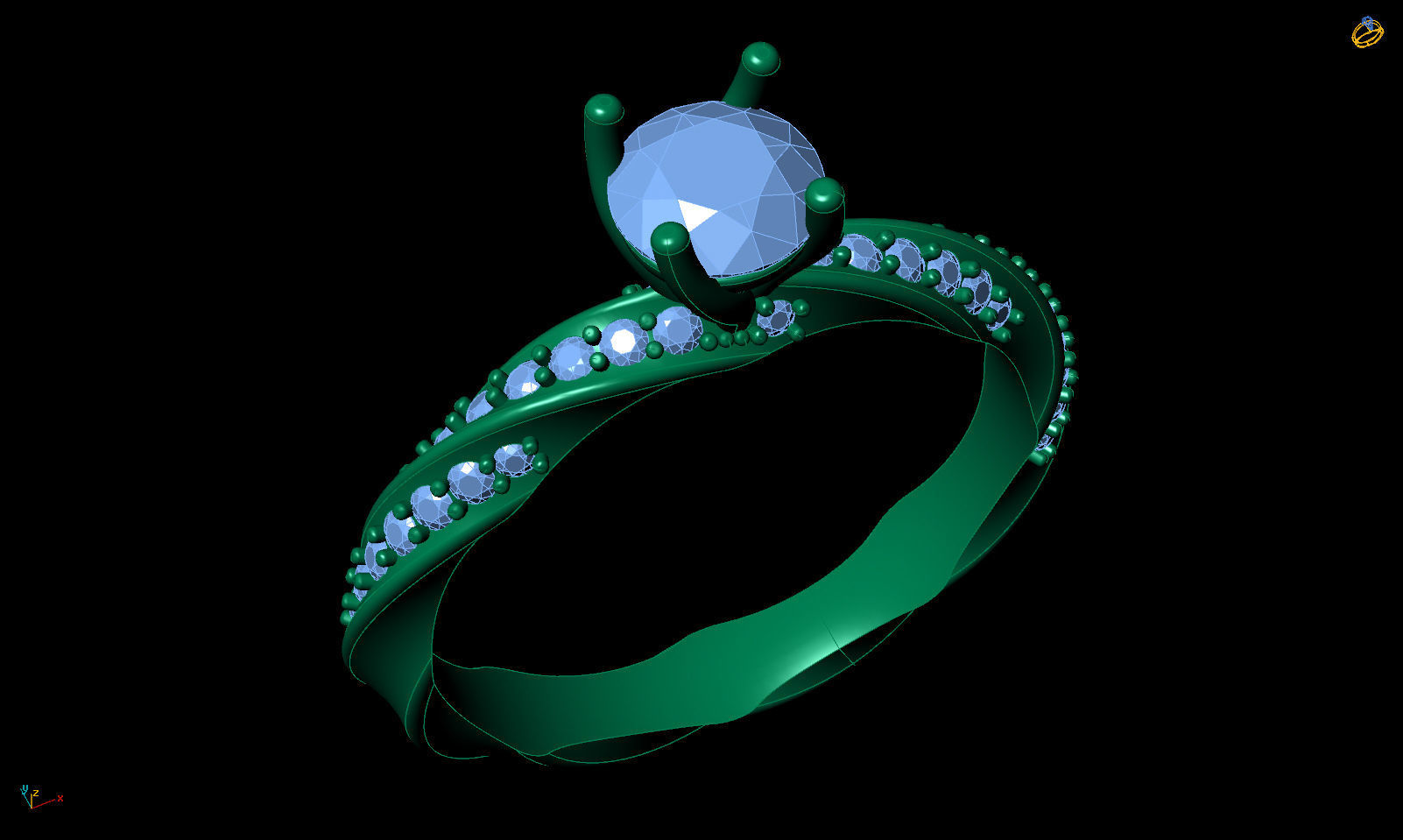 Engagement ring spiralle 05 centr with site stone 3D print model_2