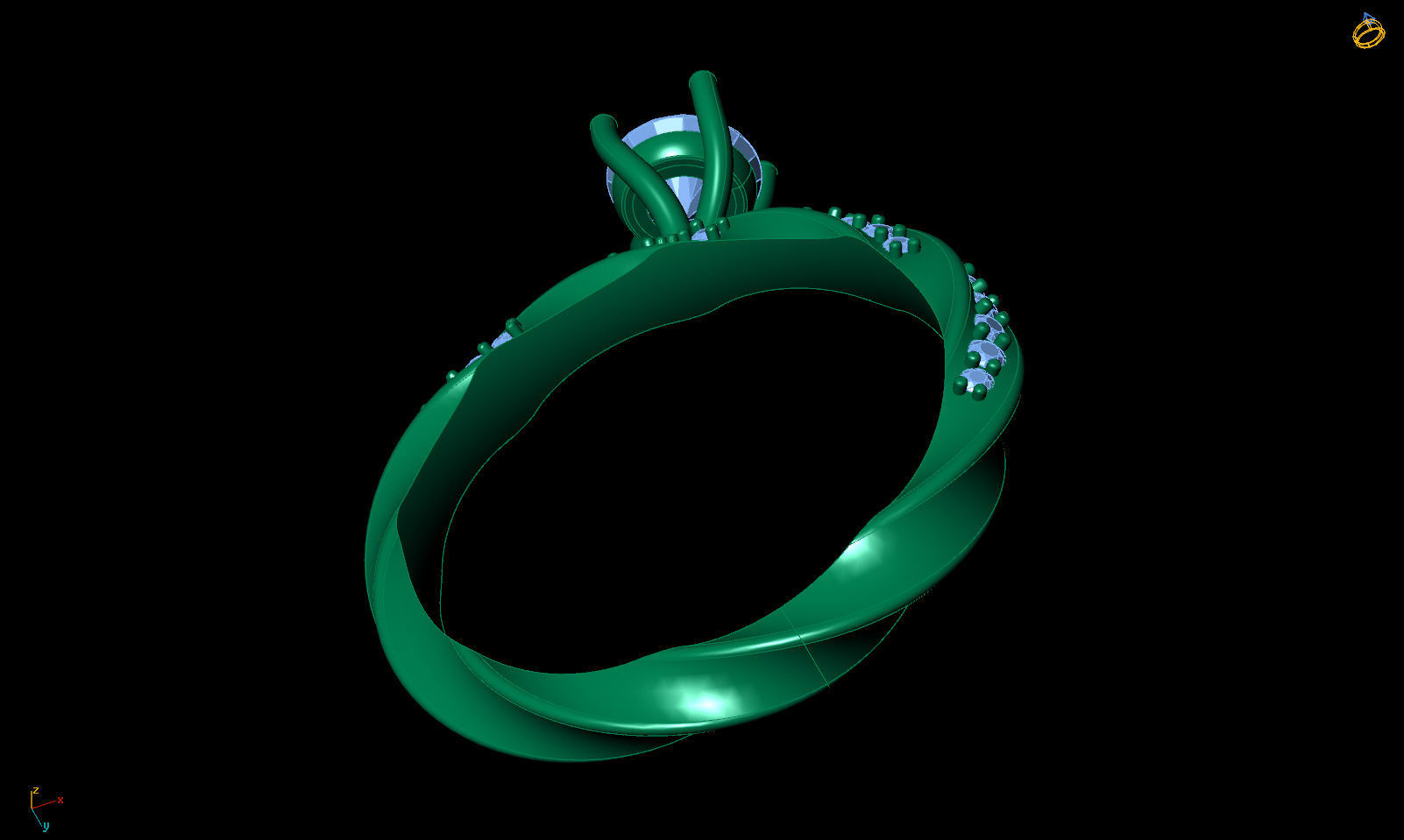 Engagement ring spiralle 05 centr with site stone 3D print model_4