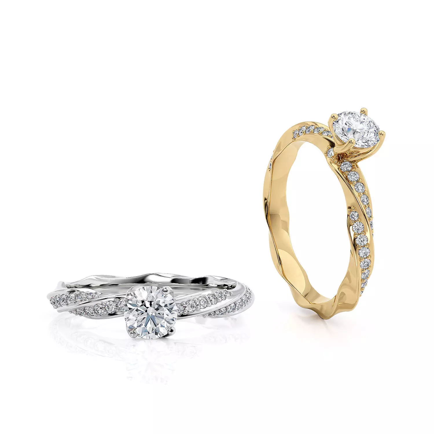 Engagement ring spiralle 05 centr with site stone 3D print model_0