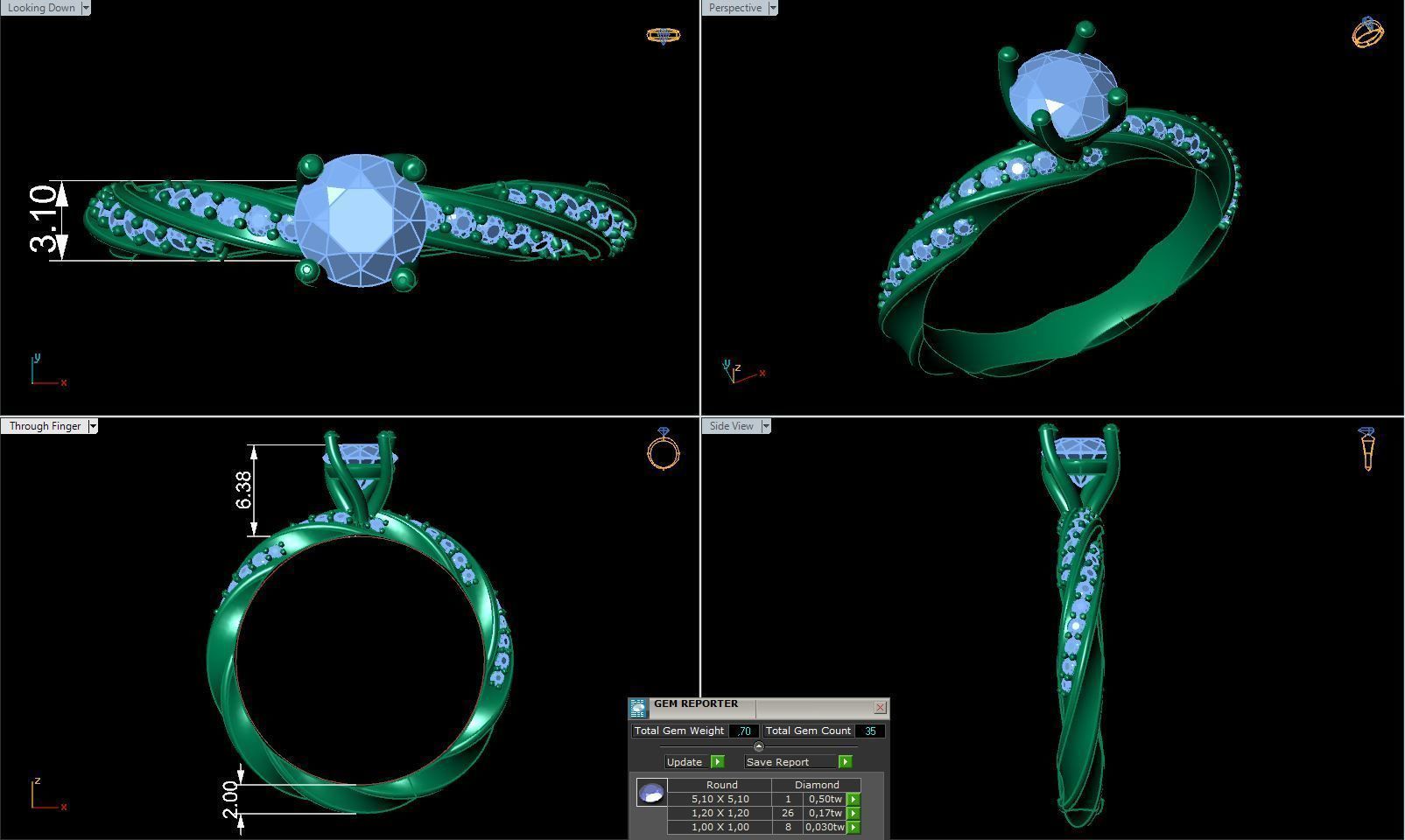 Engagement ring spiralle 05 centr with site stone 3D print model_1