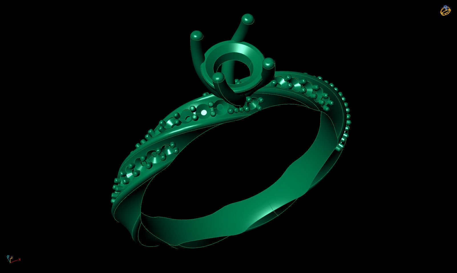 Engagement ring spiralle 05 centr with site stone 3D print model_3