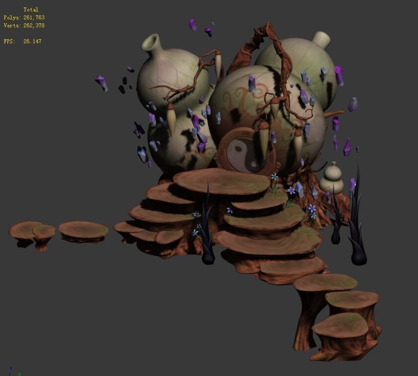 Cartoon sky city - treasure gourd mountain 3D model_3