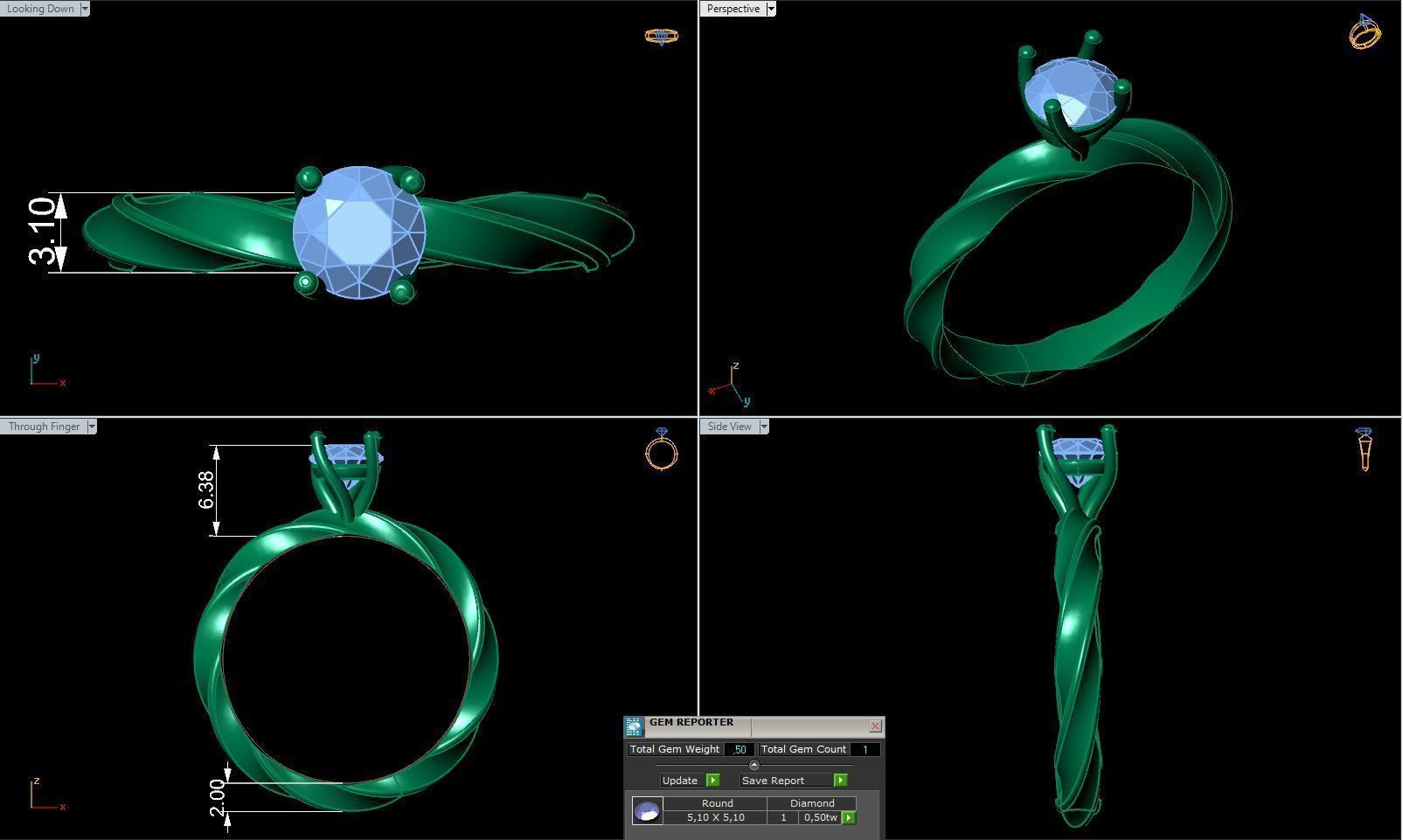 Engagement ring spiralle 05 centr 3D print model_1